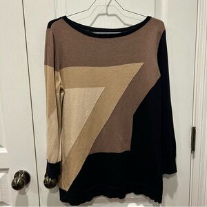 Anne Klein Women's Sz L Multicolor Browns/Black Geometric Sweater Comfy Casual